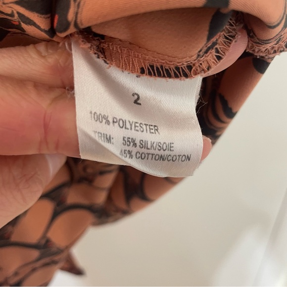 Patterned Dress in Black and Terracotta with Silk Trim - Picture 7 of 9